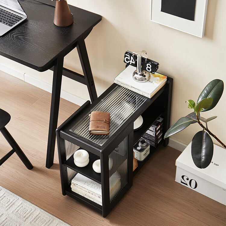 Moderner minimalistischer rechteckiger Beistelltisch aus Massivholz und Glas mit 3 Ebenen für das Wohnzimmer 