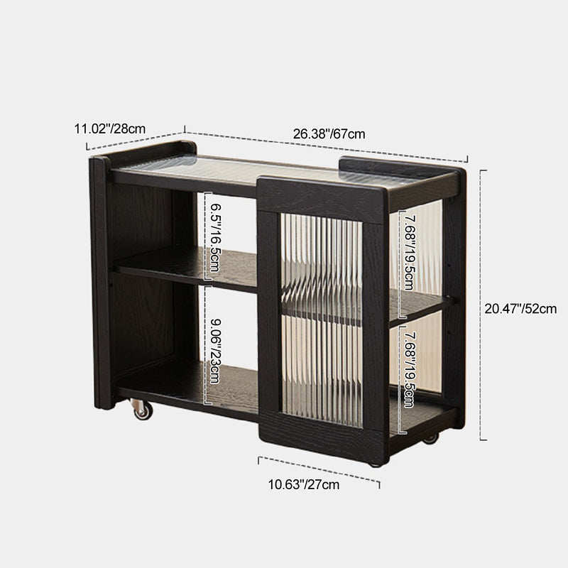 Moderner minimalistischer rechteckiger Beistelltisch aus Massivholz und Glas mit 3 Ebenen für das Wohnzimmer 
