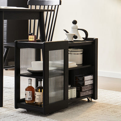Moderner minimalistischer rechteckiger Beistelltisch aus Massivholz und Glas mit 3 Ebenen für das Wohnzimmer 