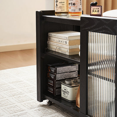 Moderner minimalistischer rechteckiger Beistelltisch aus Massivholz und Glas mit 3 Ebenen für das Wohnzimmer 