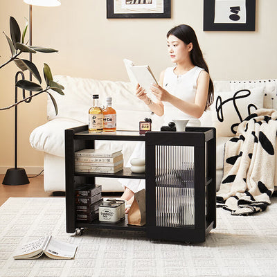Moderner minimalistischer rechteckiger Beistelltisch aus Massivholz und Glas mit 3 Ebenen für das Wohnzimmer 