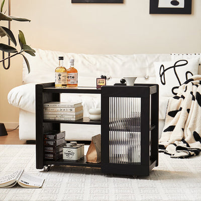 Moderner minimalistischer rechteckiger Beistelltisch aus Massivholz und Glas mit 3 Ebenen für das Wohnzimmer 