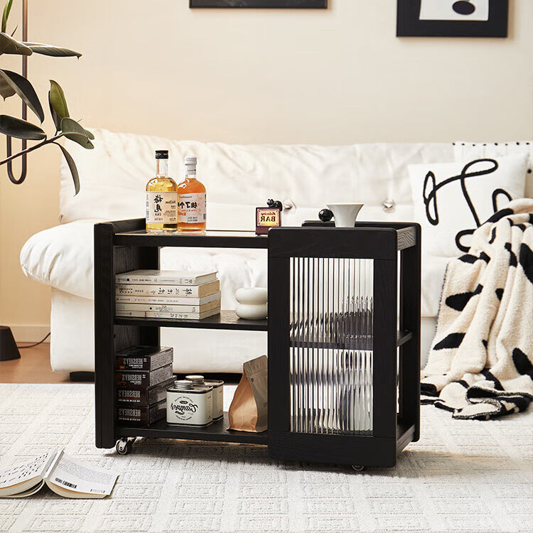 Moderner minimalistischer rechteckiger Beistelltisch aus Massivholz und Glas mit 3 Ebenen für das Wohnzimmer 