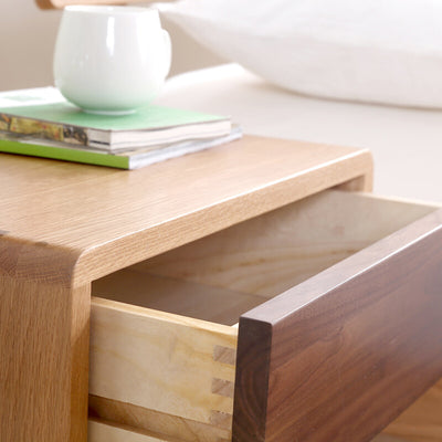 Traditional Japanese Solid Wood Rounded Square Conical Nightstand With 2 Drawers For Bedroom