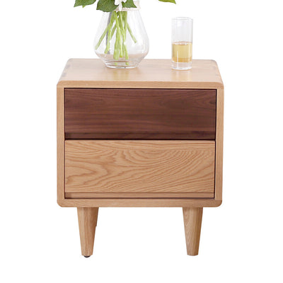 Traditional Japanese Solid Wood Rounded Square Conical Nightstand With 2 Drawers For Bedroom