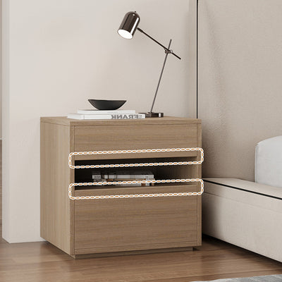 Modern Minimalist Solid Wood Square Nightstand With 2 Drawers For Bedroom