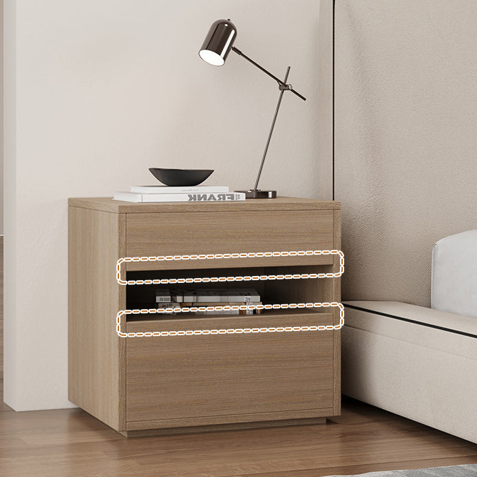 Modern Minimalist Solid Wood Square Nightstand With 2 Drawers For Bedroom