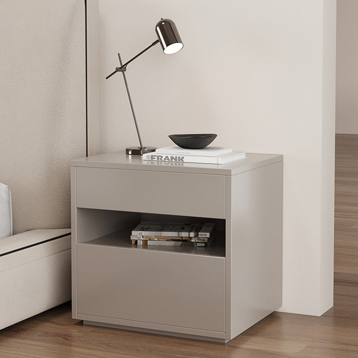 Modern Minimalist Solid Wood Square Nightstand With 2 Drawers For Bedroom