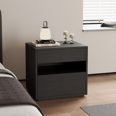 Modern Minimalist Solid Wood Square Nightstand With 2 Drawers For Bedroom