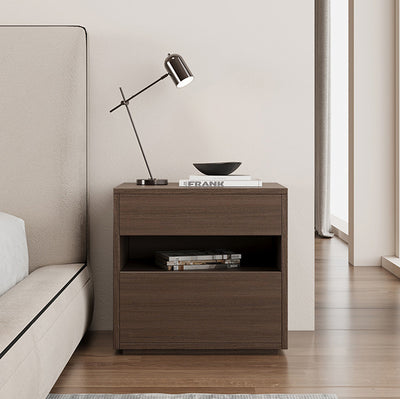 Modern Minimalist Solid Wood Square Nightstand With 2 Drawers For Bedroom