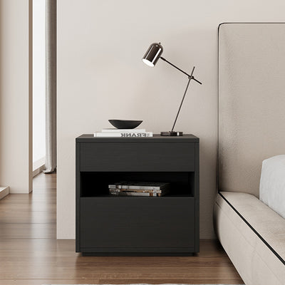 Modern Minimalist Solid Wood Square Nightstand With 2 Drawers For Bedroom