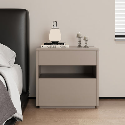 Modern Minimalist Solid Wood Square Nightstand With 2 Drawers For Bedroom