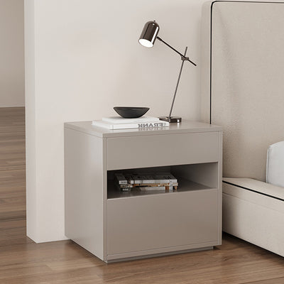 Modern Minimalist Solid Wood Square Nightstand With 2 Drawers For Bedroom
