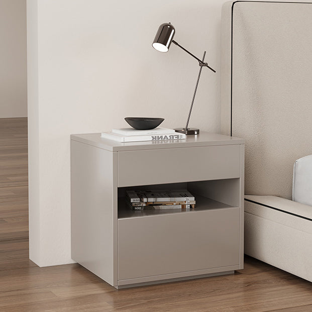 Modern Minimalist Solid Wood Square Nightstand With 2 Drawers For Bedroom