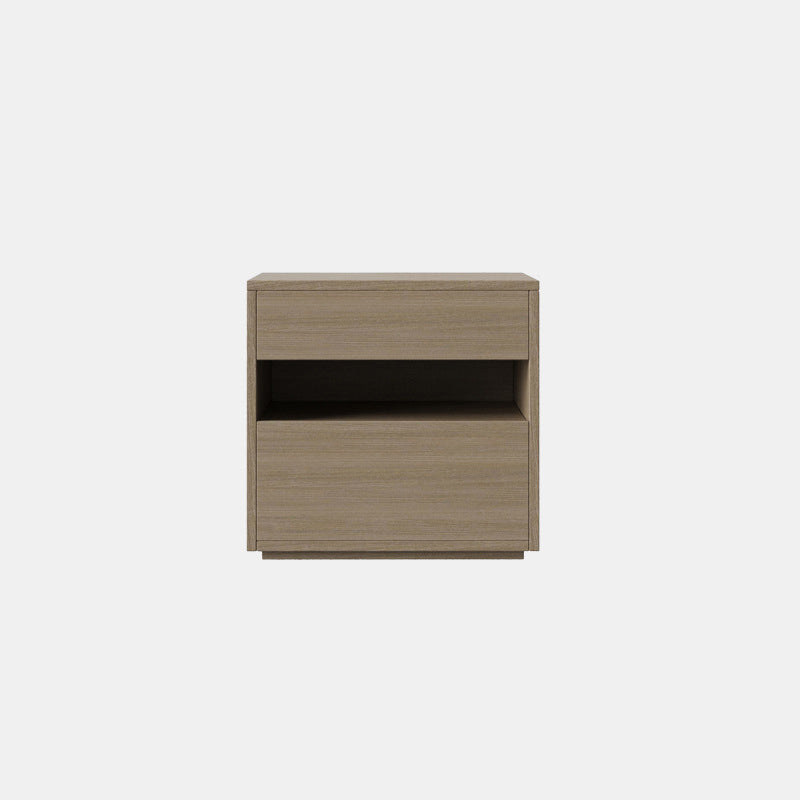 Modern Minimalist Solid Wood Square Nightstand With 2 Drawers For Bedroom