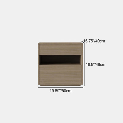 Modern Minimalist Solid Wood Square Nightstand With 2 Drawers For Bedroom