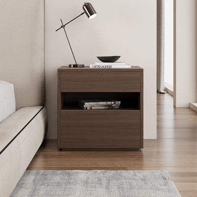 Modern Minimalist Solid Wood Square Nightstand With 2 Drawers For Bedroom