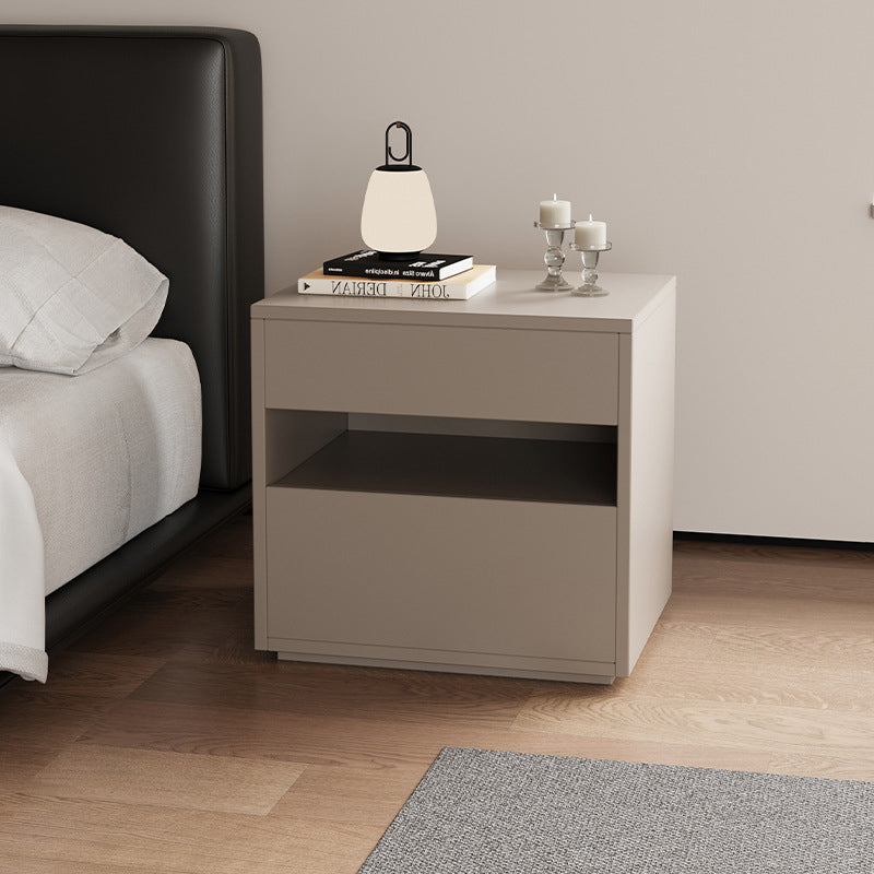 Modern Minimalist Solid Wood Square Nightstand With 2 Drawers For Bedroom