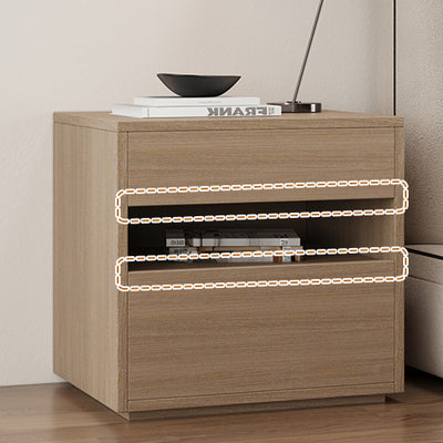 Modern Minimalist Solid Wood Square Nightstand With 2 Drawers For Bedroom