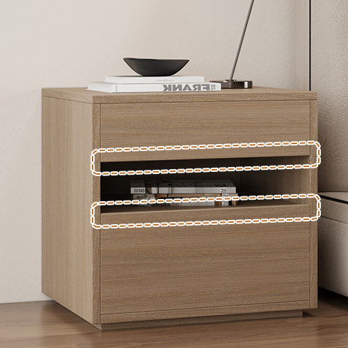 Modern Minimalist Solid Wood Square Nightstand With 2 Drawers For Bedroom