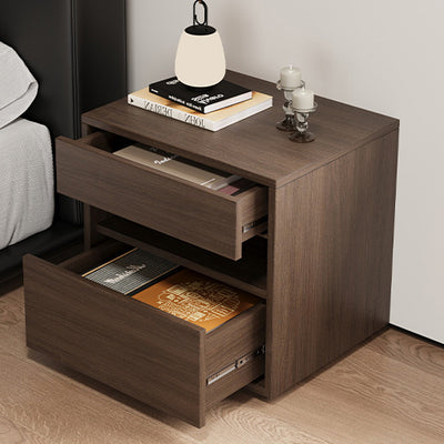 Modern Minimalist Solid Wood Square Nightstand With 2 Drawers For Bedroom
