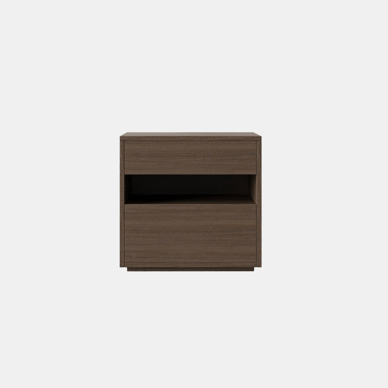 Modern Minimalist Solid Wood Square Nightstand With 2 Drawers For Bedroom