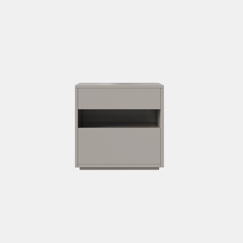 Modern Minimalist Solid Wood Square Nightstand With 2 Drawers For Bedroom