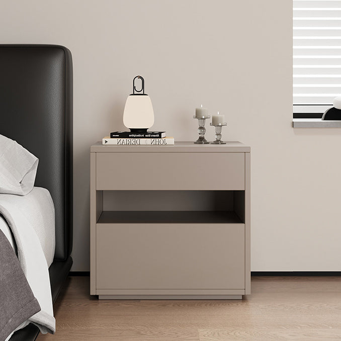 Modern Minimalist Solid Wood Square Nightstand With 2 Drawers For Bedroom