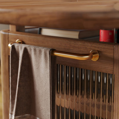 Zeitgenössischer skandinavischer Beistelltisch aus massivem Holz und Glas mit 1 Ablage für das Wohnzimmer 