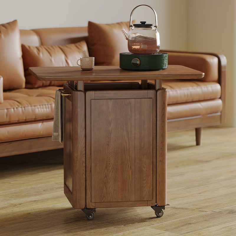 Zeitgenössischer skandinavischer Beistelltisch aus massivem Holz und Glas mit 1 Ablage für das Wohnzimmer 