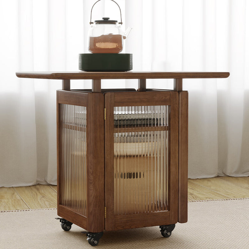 Zeitgenössischer skandinavischer Beistelltisch aus massivem Holz und Glas mit 1 Ablage für das Wohnzimmer 