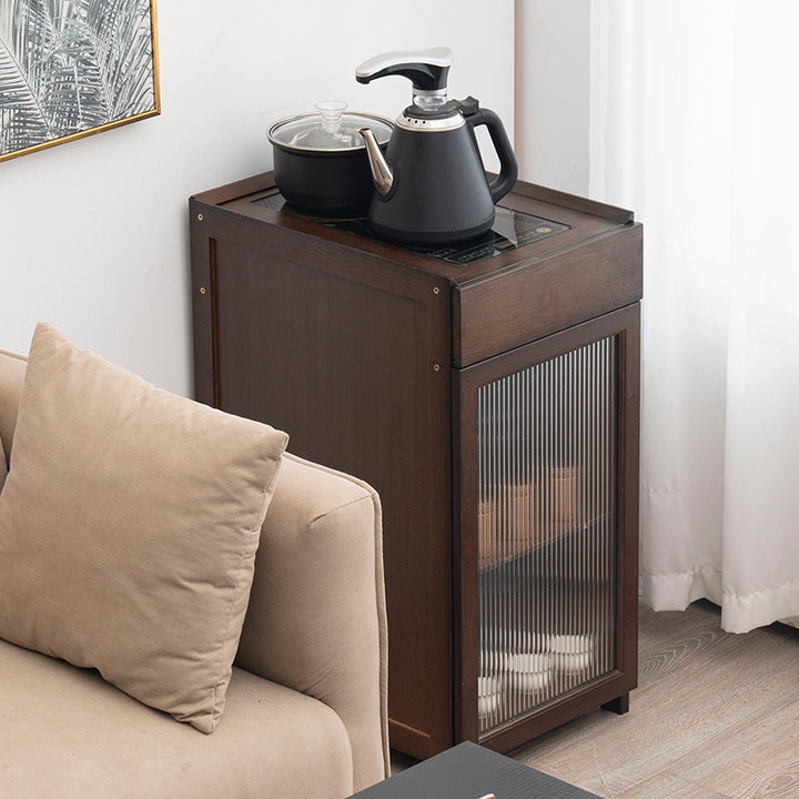 Modern Minimalist Bamboo Acrylic Rectangular Side Table With 1-Drawer For Living Room