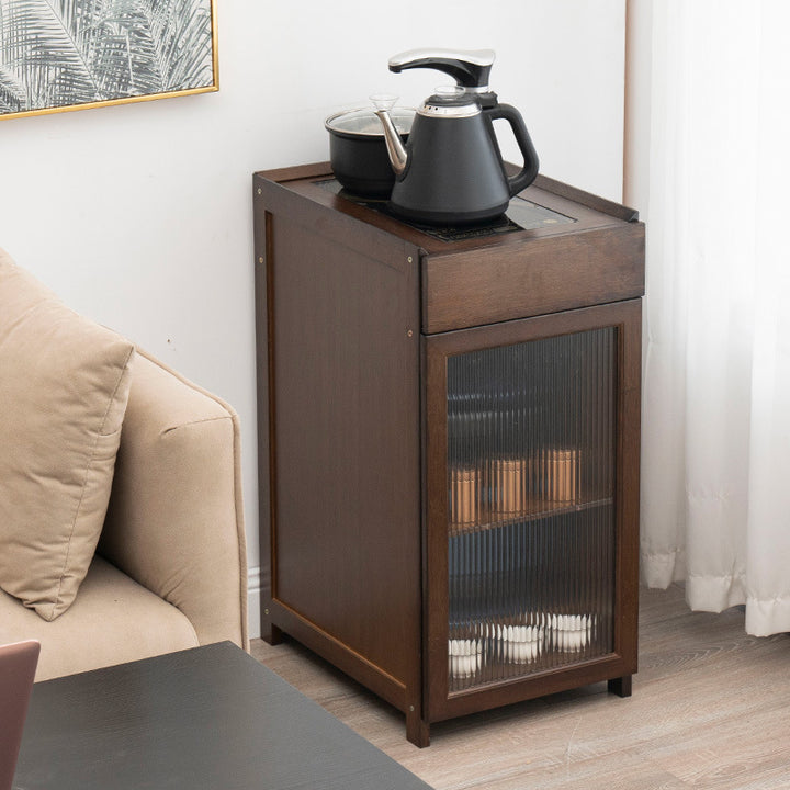 Modern Minimalist Bamboo Acrylic Rectangular Side Table With 1-Drawer For Living Room