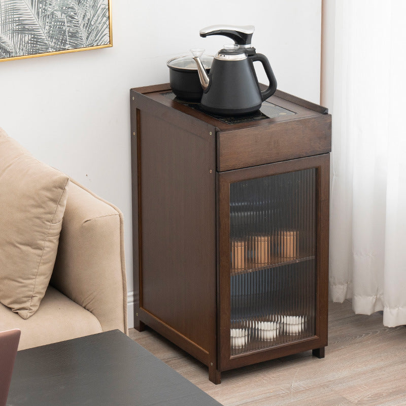 Moderner minimalistischer rechteckiger Beistelltisch aus Bambus und Acryl mit 1 Schublade für das Wohnzimmer 