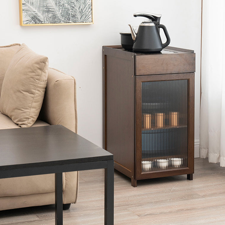 Moderner minimalistischer rechteckiger Beistelltisch aus Bambus und Acryl mit 1 Schublade für das Wohnzimmer 
