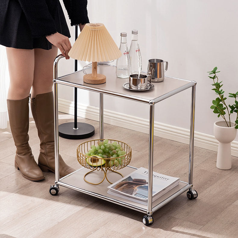 Moderner minimalistischer rechteckiger Beistelltisch aus hochfestem Stahl mit 2 Ebenen für das Wohnzimmer 