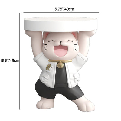 モダンアールデコ樹脂製招き猫彫刻エンドテーブル 1段付き リビングルーム用 