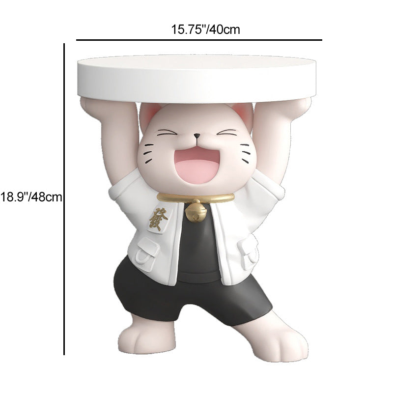 モダンアールデコ樹脂製招き猫彫刻エンドテーブル 1段付き リビングルーム用 