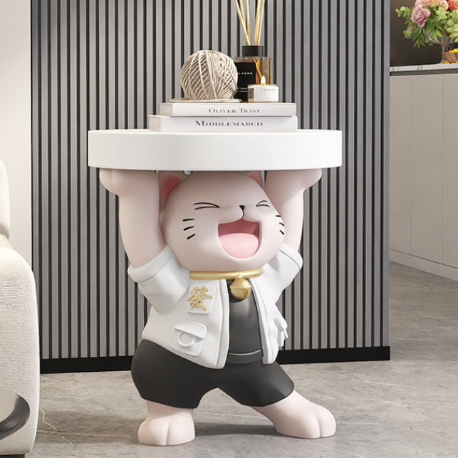 モダンアールデコ樹脂製招き猫彫刻エンドテーブル 1段付き リビングルーム用 
