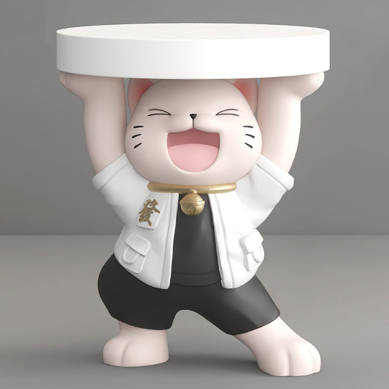モダンアールデコ樹脂製招き猫彫刻エンドテーブル 1段付き リビングルーム用 