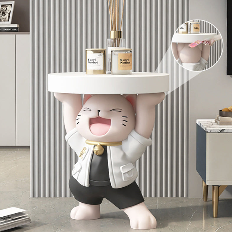 モダンアールデコ樹脂製招き猫彫刻エンドテーブル 1段付き リビングルーム用 