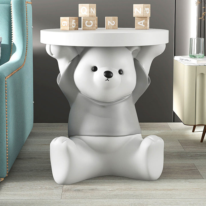 Modern Art Deco Resin Fiberglass Bear-Shaped Round End Table 1-Tier For Living Room