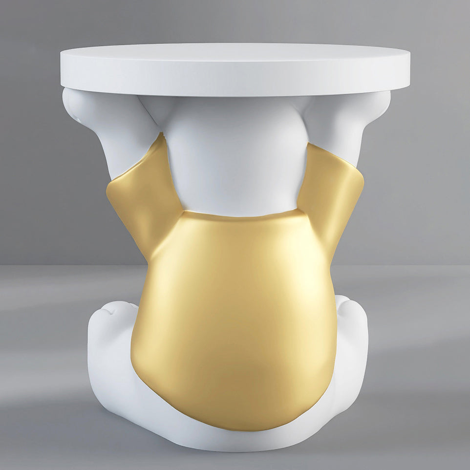 Modern Art Deco Resin Fiberglass Bear-Shaped Round End Table 1-Tier For Living Room
