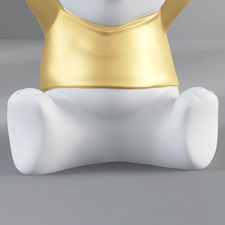 Modern Art Deco Resin Fiberglass Bear-Shaped Round End Table 1-Tier For Living Room