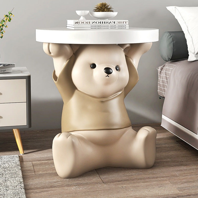 Modern Art Deco Resin Fiberglass Bear-Shaped Round End Table 1-Tier For Living Room