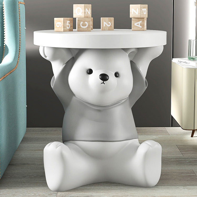 Modern Art Deco Resin Fiberglass Bear-Shaped Round End Table 1-Tier For Living Room