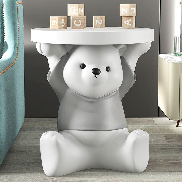 Modern Art Deco Resin Fiberglass Bear-Shaped Round End Table 1-Tier For Living Room