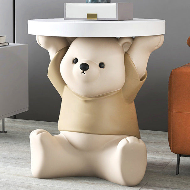 Modern Art Deco Resin Fiberglass Bear-Shaped Round End Table 1-Tier For Living Room