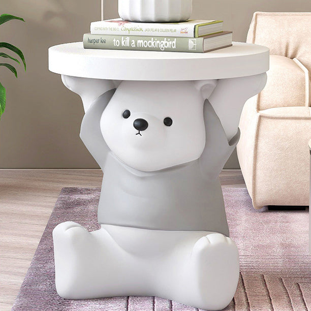Modern Art Deco Resin Fiberglass Bear-Shaped Round End Table 1-Tier For Living Room