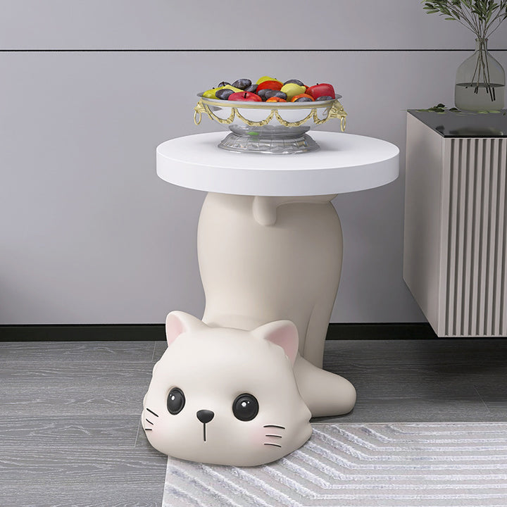 Modern Art Deco Resin Cat-Shaped Round End Table 1-Tier For Living Room